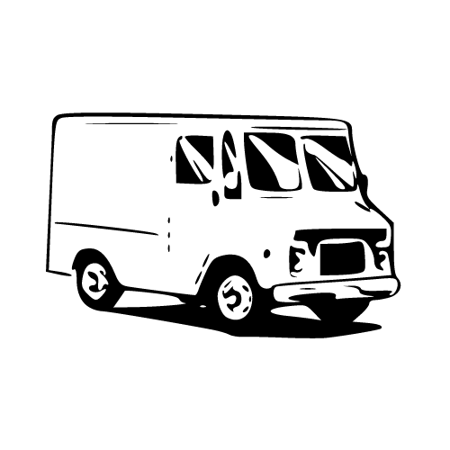 Dibujo de furgoneta de reparto para resaltar nuestro servicio de entrega a domicilio en toda España